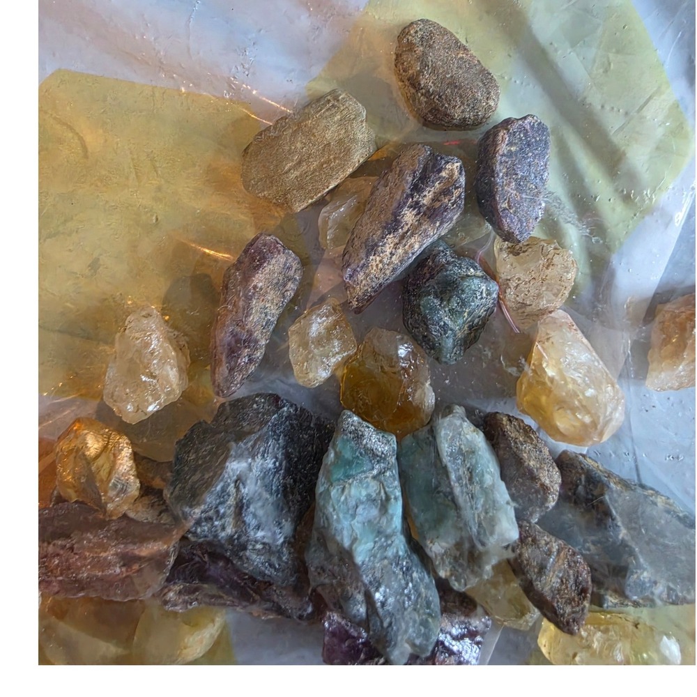 Mixed Raw Gemstones and Minerals Lot Citrine Amethyst Fluorite Specimens